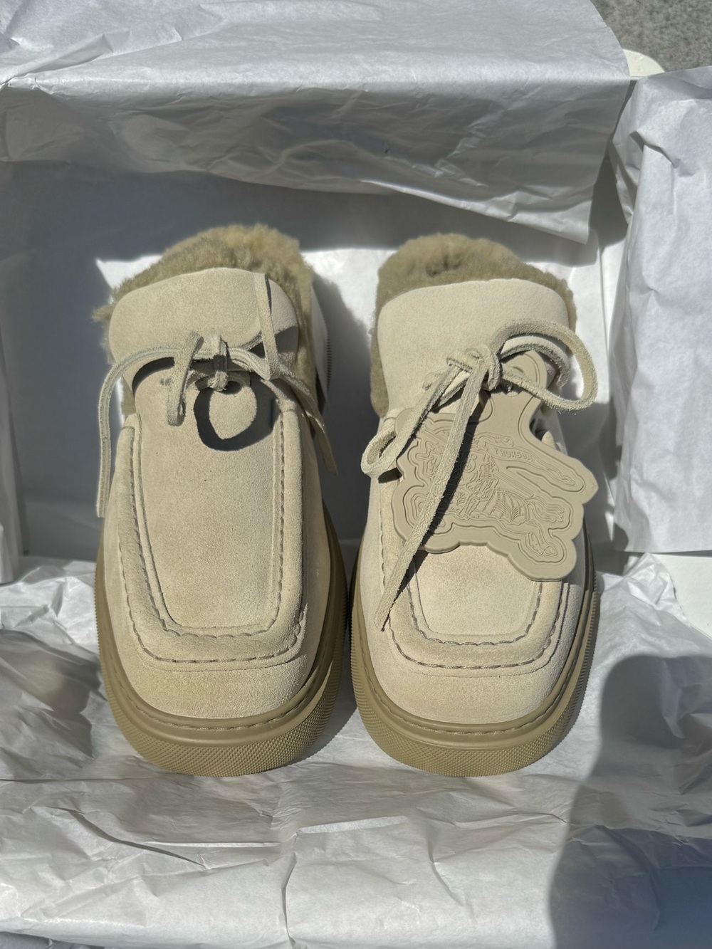Burberry EKD Shearling-Lined Suede Mules Clay EU 41 - Picture 9 of 17